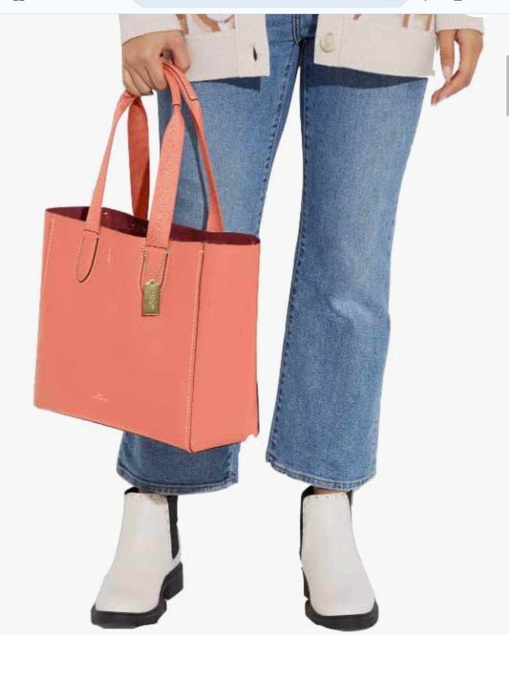 COACH Derby Tote Handbag Pebble Leather Coral